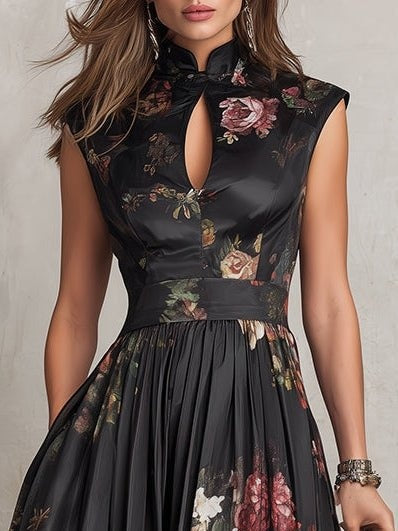Rosalía | Vestido Midi de Cóctel Estampado Floral Mujer Escote Keyhole