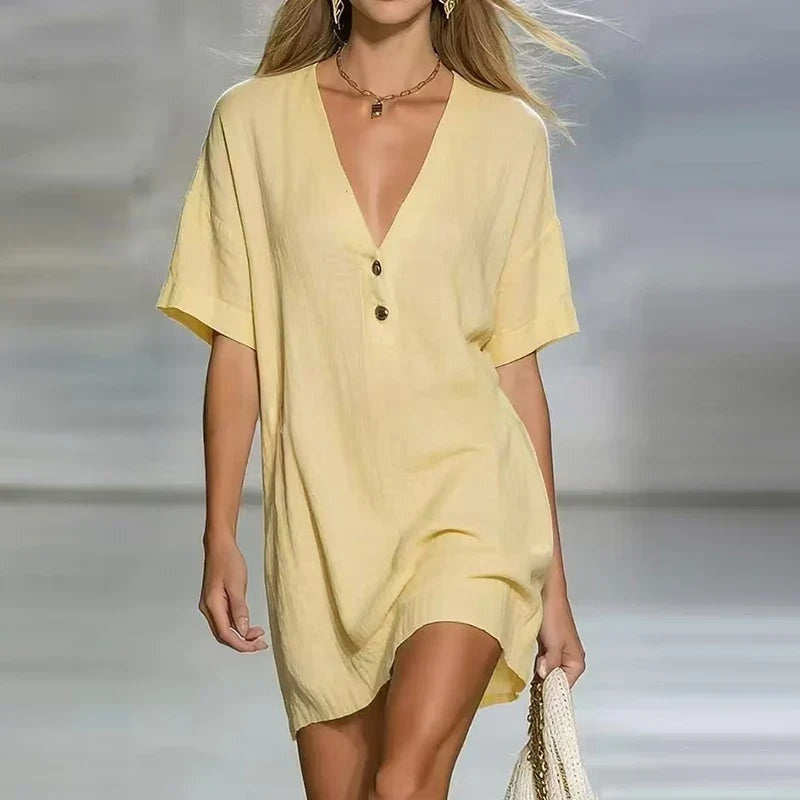 Soledad | Vestido Corto Camisero de Verano Mujer Escote V Botones