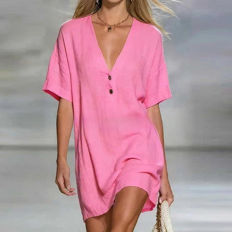 Soledad | Vestido Corto Camisero de Verano Mujer Escote V Botones