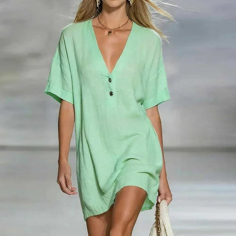 Soledad | Vestido Corto Camisero de Verano Mujer Escote V Botones