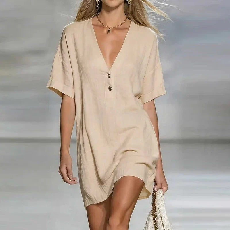 Soledad | Vestido Corto Camisero de Verano Mujer Escote V Botones
