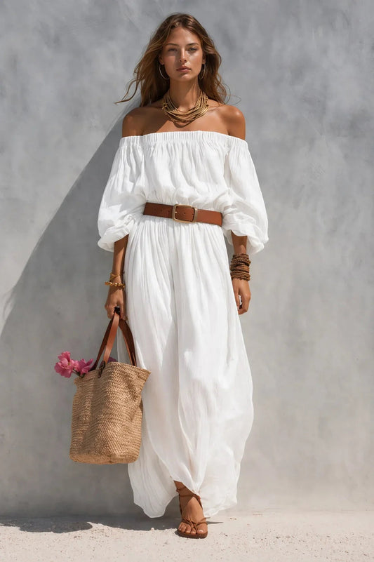 Vega | Vestido Largo Hombros Descubiertos Mujer Cinturón
