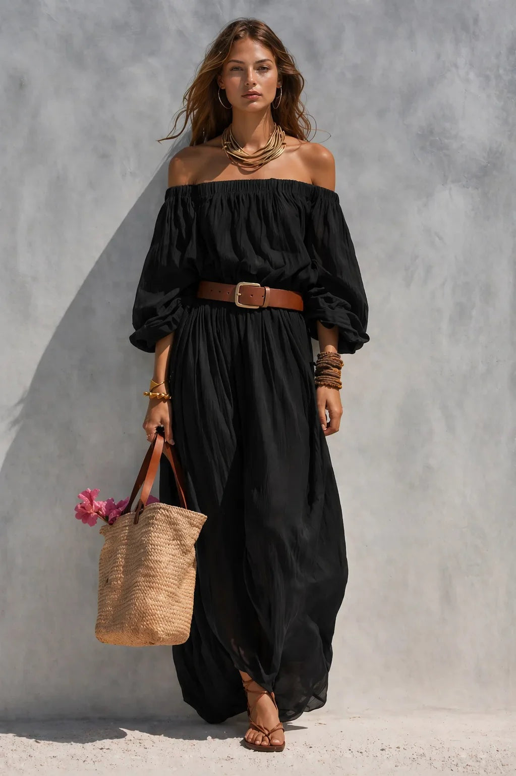 Vega | Vestido Largo Hombros Descubiertos Mujer Cinturón