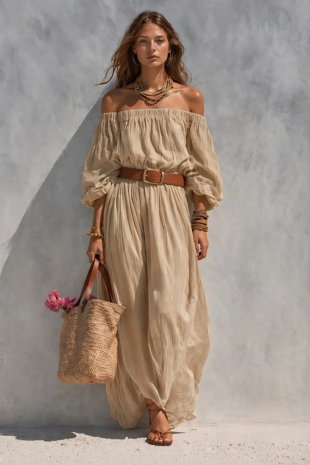 Vega | Vestido Largo Hombros Descubiertos Mujer Cinturón