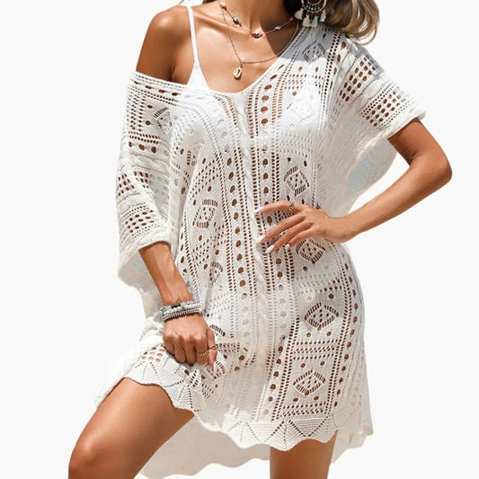 Cayetana | Vestido Corto de Playa Crochet Mujer Escote V