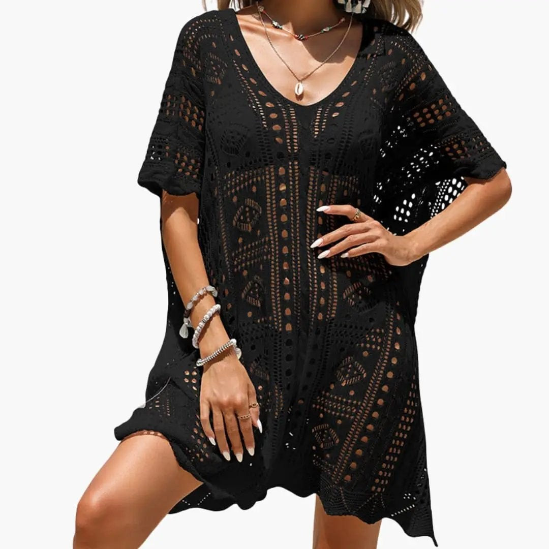 Cayetana | Vestido Corto de Playa Crochet Mujer Escote V