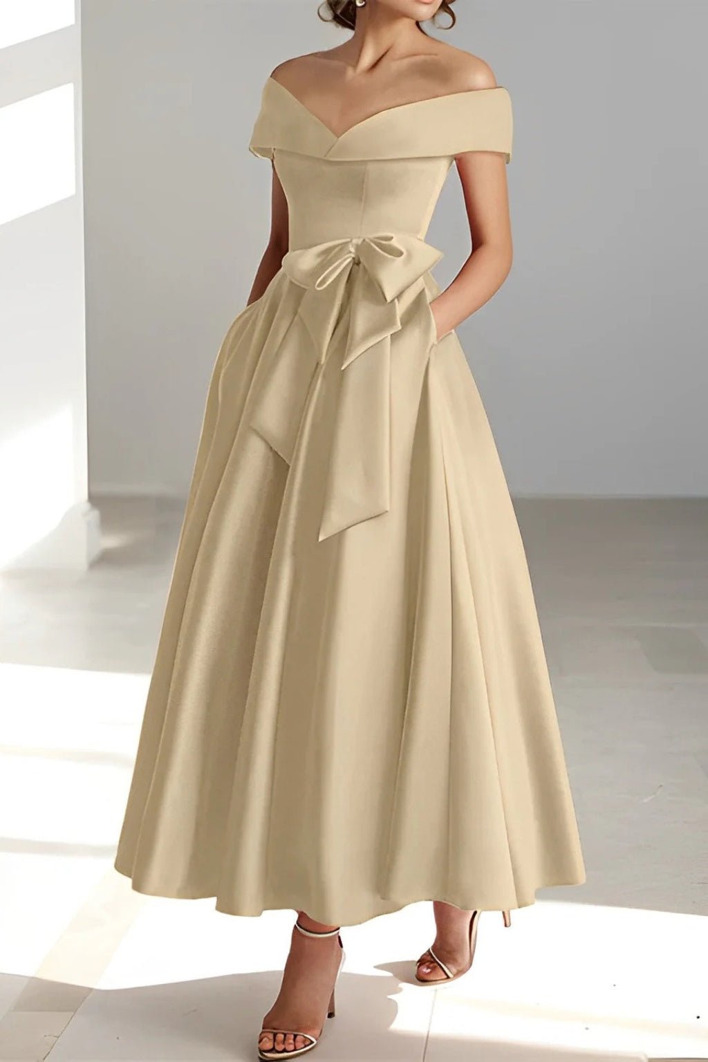 Esperanza | Vestido de Dama de Honor Hombros Descubiertos Mujer Cinturón
