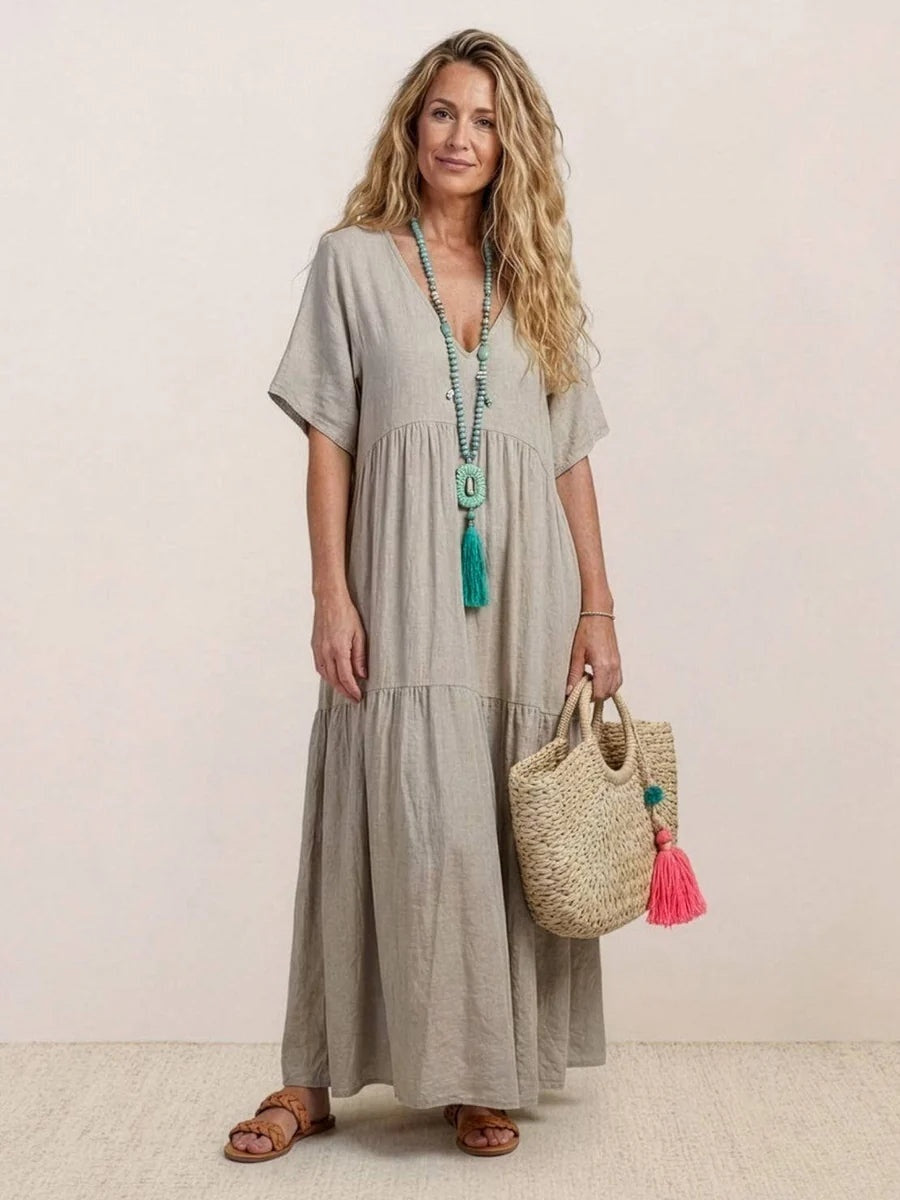 Esperanza | Vestido Largo de Fiesta Mujer Escote V Volantes
