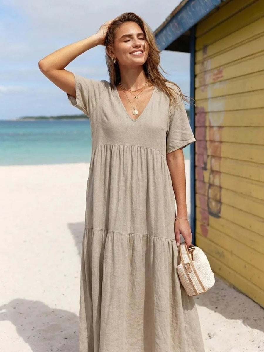Esperanza | Vestido Largo de Fiesta Mujer Escote V Volantes