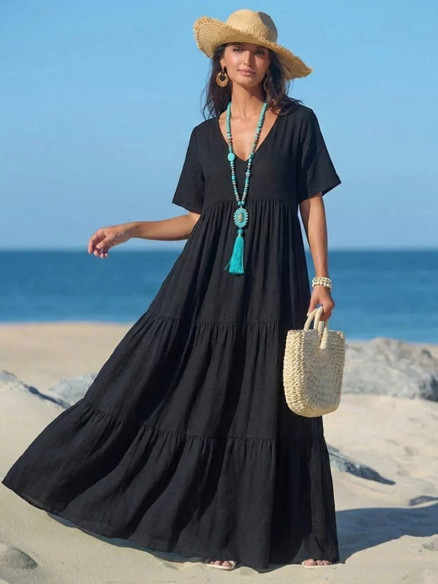 Esperanza | Vestido Largo de Fiesta Mujer Escote V Volantes