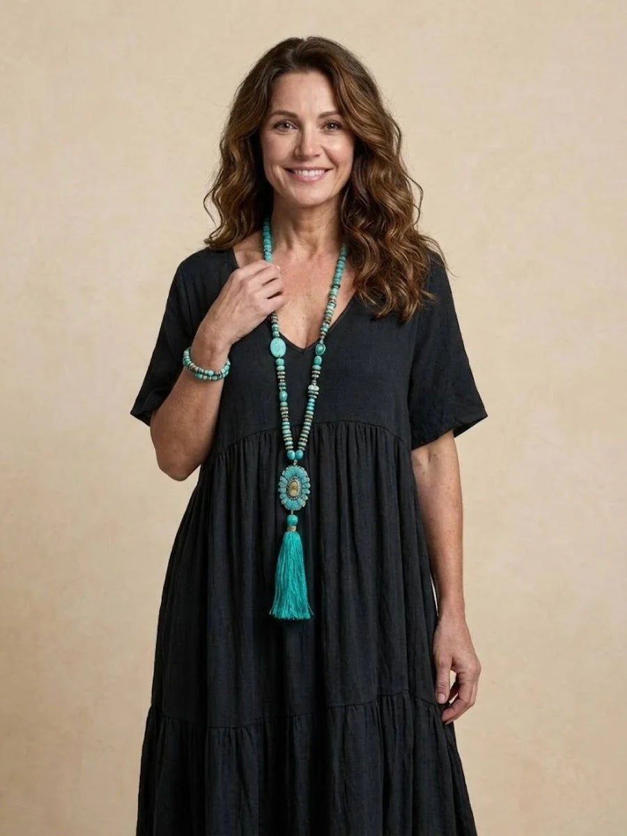 Esperanza | Vestido Largo de Fiesta Mujer Escote V Volantes