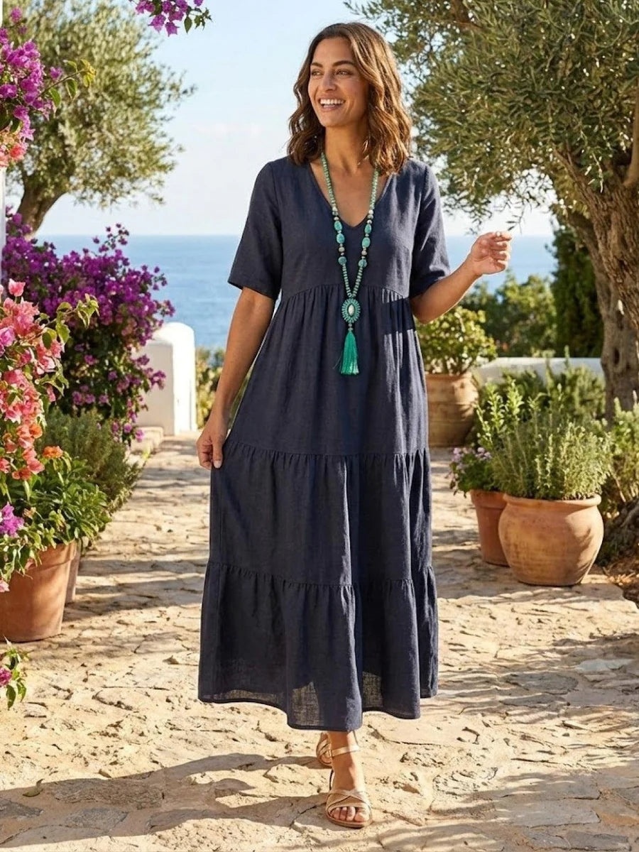 Esperanza | Vestido Largo de Fiesta Mujer Escote V Volantes