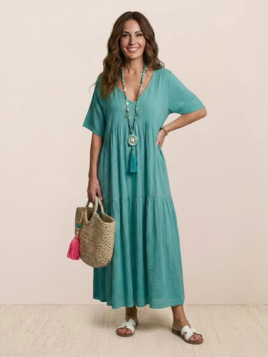 Esperanza | Vestido Largo de Fiesta Mujer Escote V Volantes