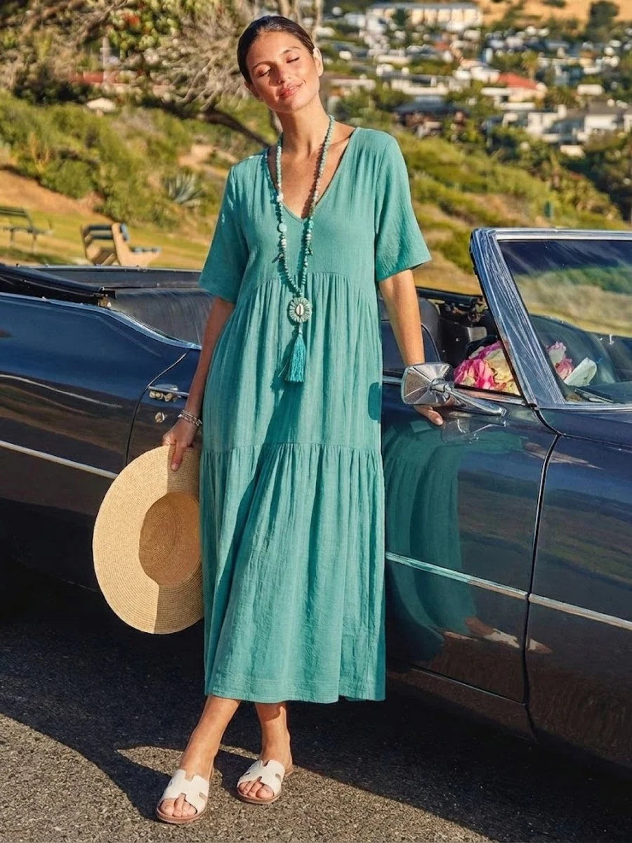 Esperanza | Vestido Largo de Fiesta Mujer Escote V Volantes