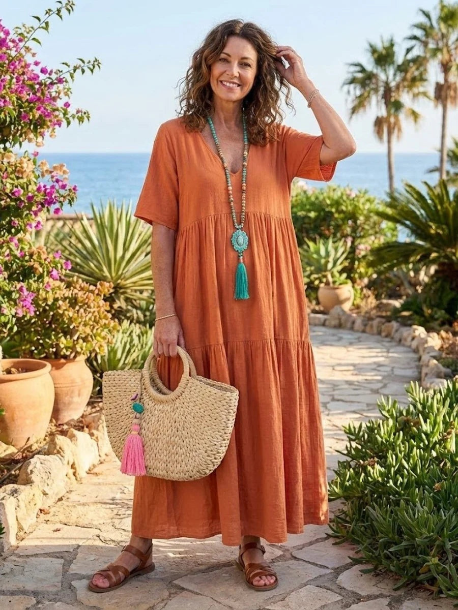 Esperanza | Vestido Largo de Fiesta Mujer Escote V Volantes