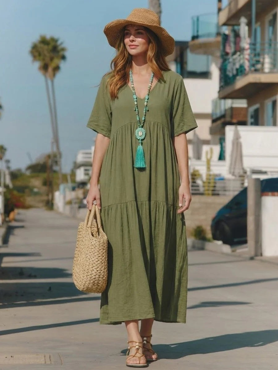 Esperanza | Vestido Largo de Fiesta Mujer Escote V Volantes