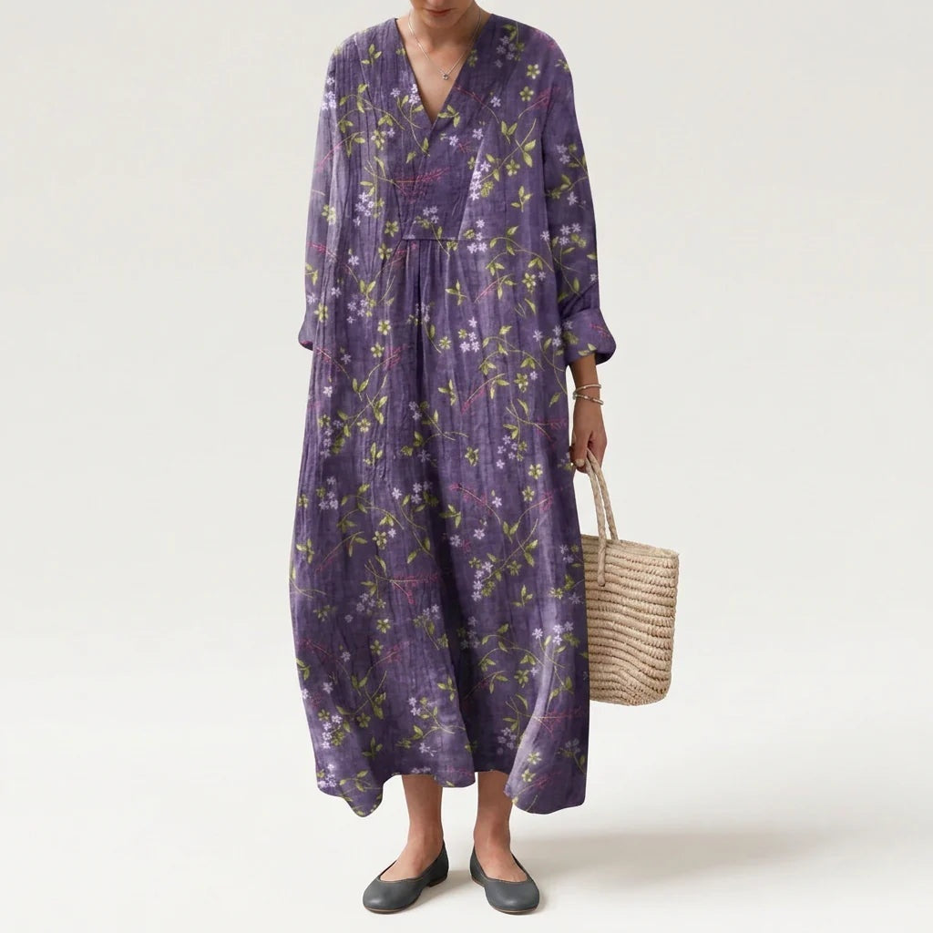 Esther | Vestido Largo de Verano Geométrico Estampado Patchwork Mujer Escote V