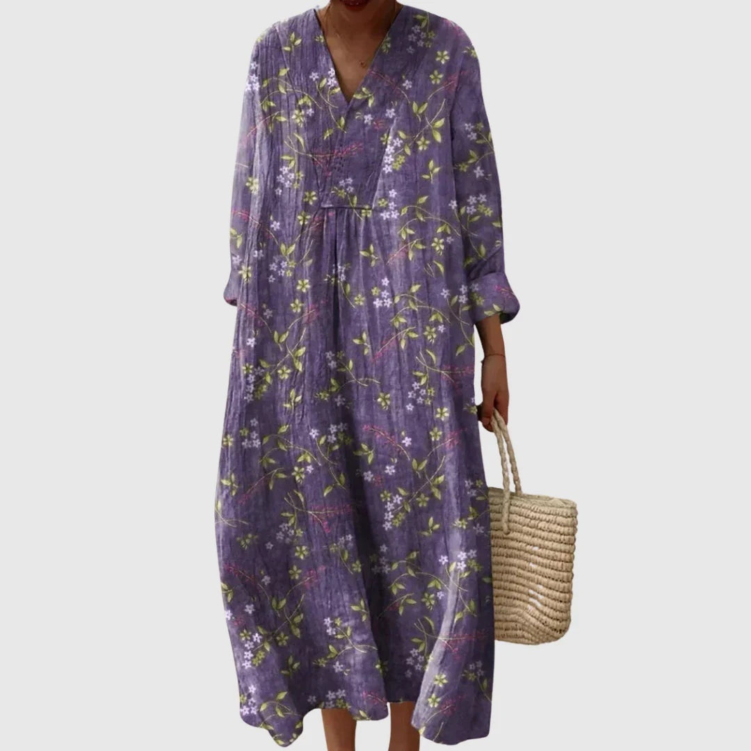 Esther | Vestido Largo de Verano Geométrico Estampado Patchwork Mujer Escote V