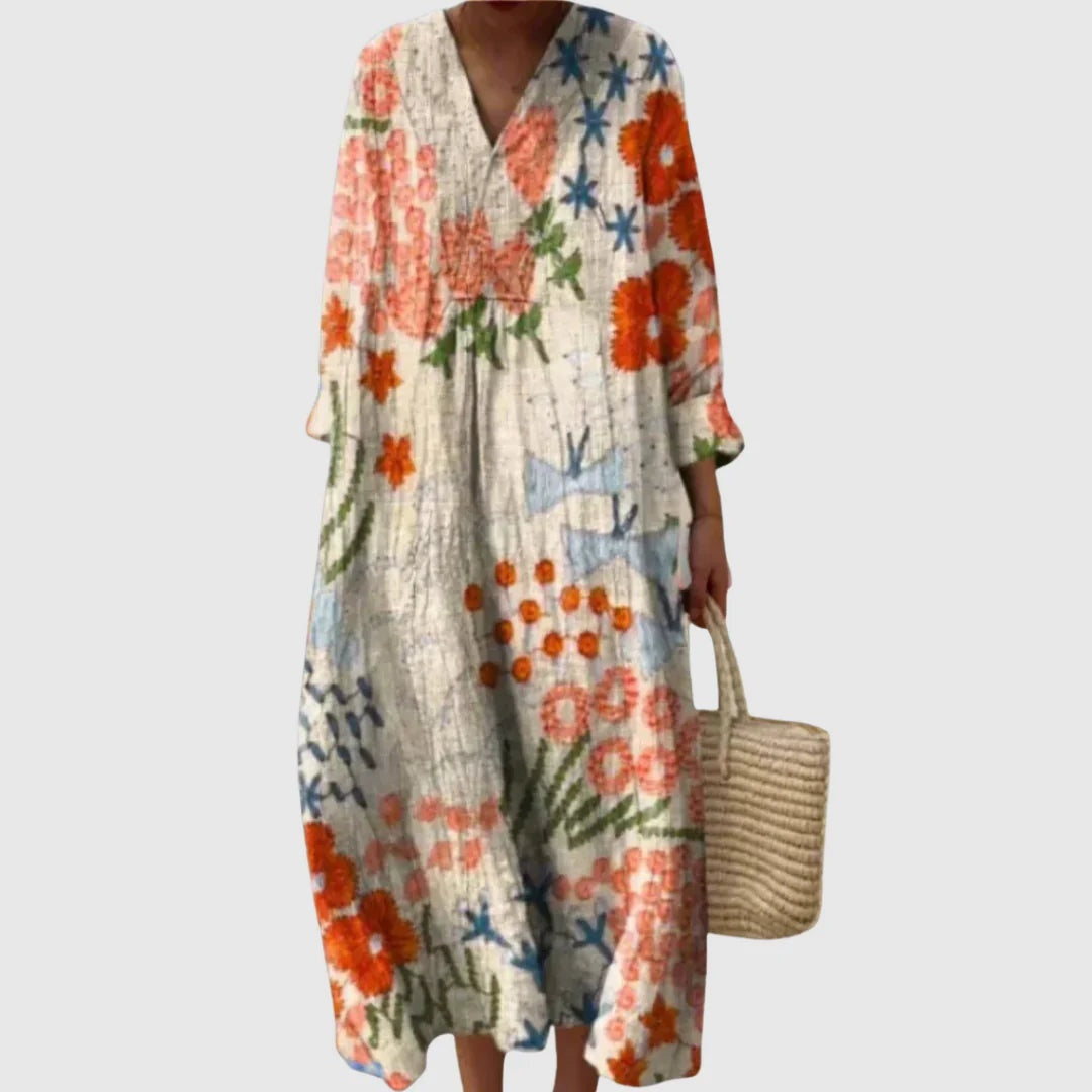 Esther | Vestido Largo de Verano Geométrico Estampado Patchwork Mujer Escote V