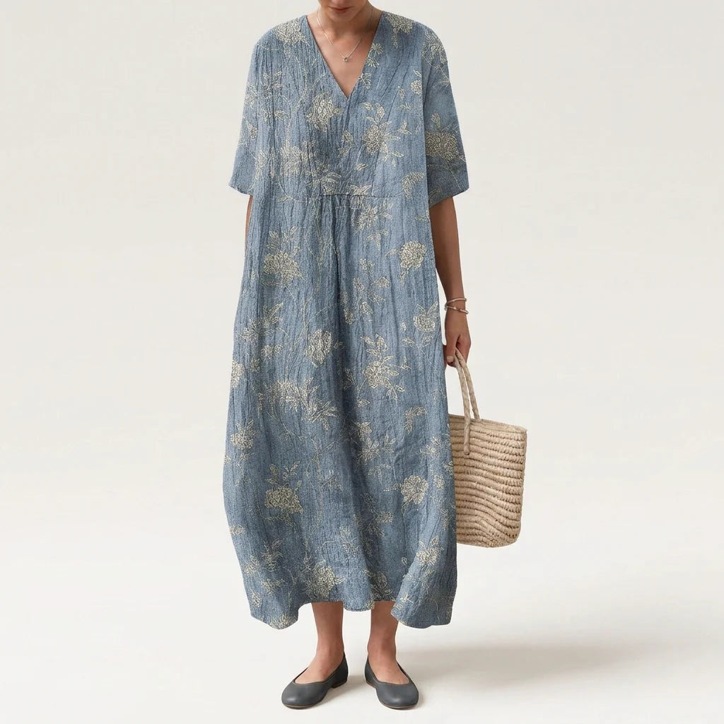 Esther | Vestido Largo de Verano Geométrico Estampado Patchwork Mujer Escote V