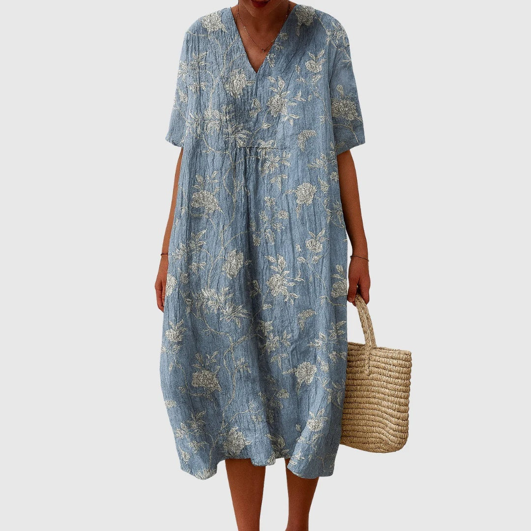 Esther | Vestido Largo de Verano Geométrico Estampado Patchwork Mujer Escote V