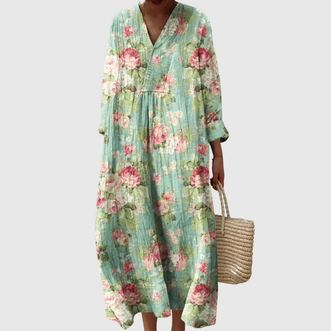 Esther | Vestido Largo de Verano Geométrico Estampado Patchwork Mujer Escote V
