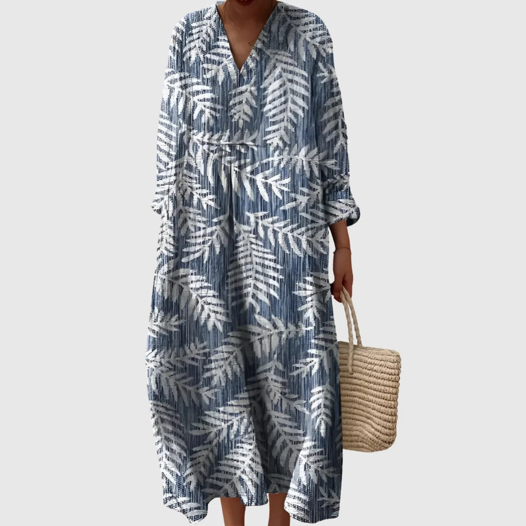 Esther | Vestido Largo de Verano Geométrico Estampado Patchwork Mujer Escote V