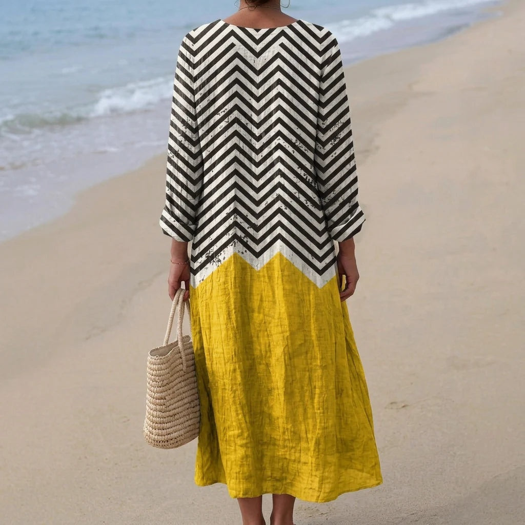 Esther | Vestido Largo de Verano Geométrico Estampado Patchwork Mujer Escote V