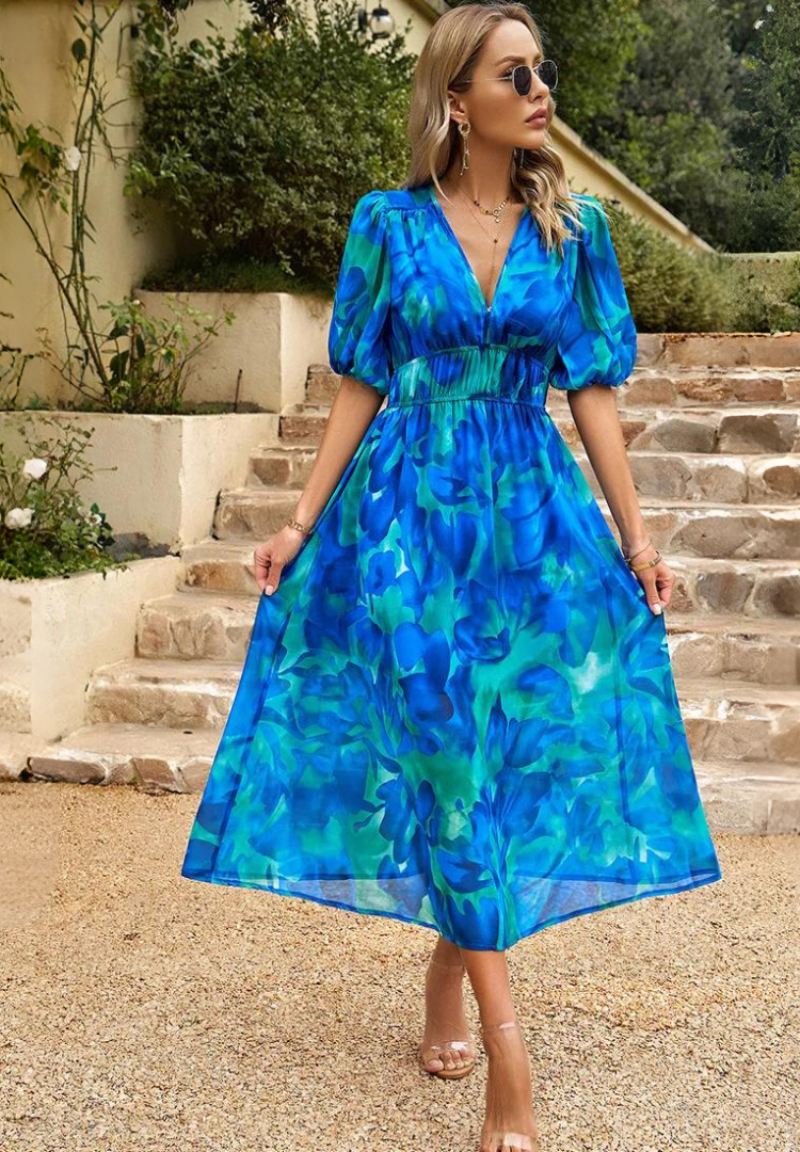 Marisol | Vestido Midi de Invitada Estampado Floral Mujer Escote V
