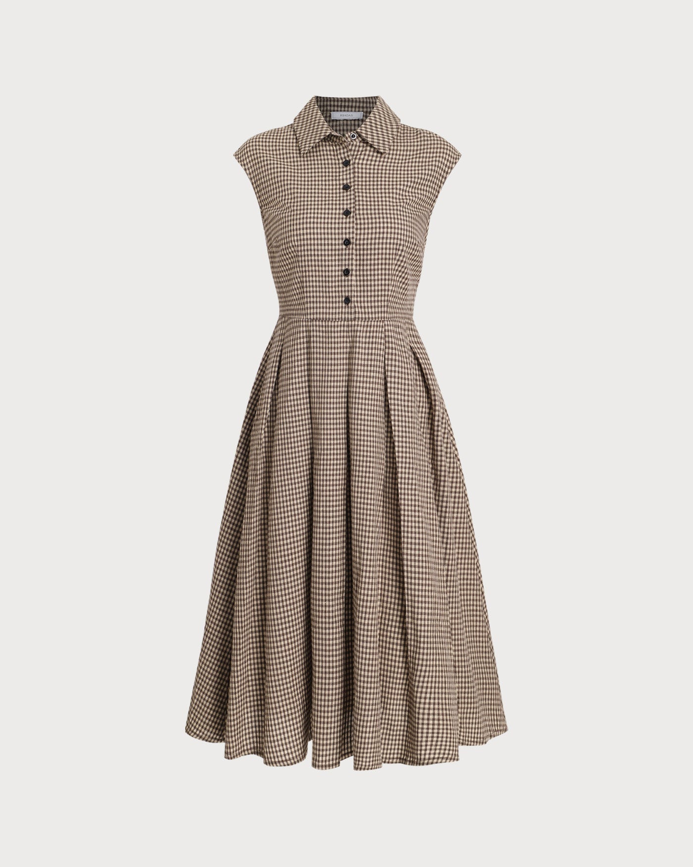 Manuela | Vestido Midi de Cuadros Marrón Mujer Botones y Falda Plisada
