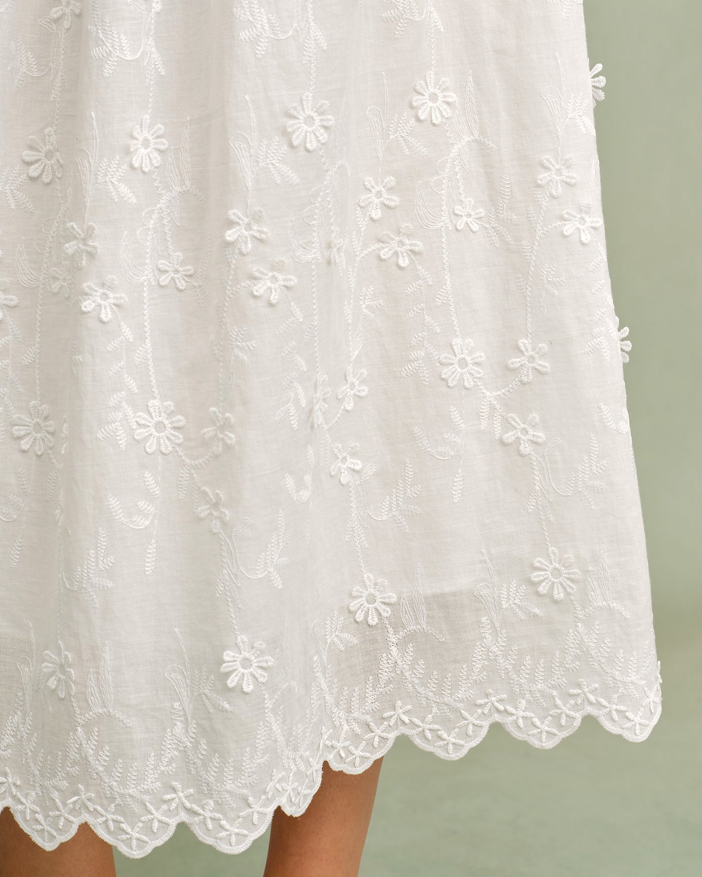 Blanca | Vestido Midi de Algodón Blanco Mujer Cuello Redondo Bordado