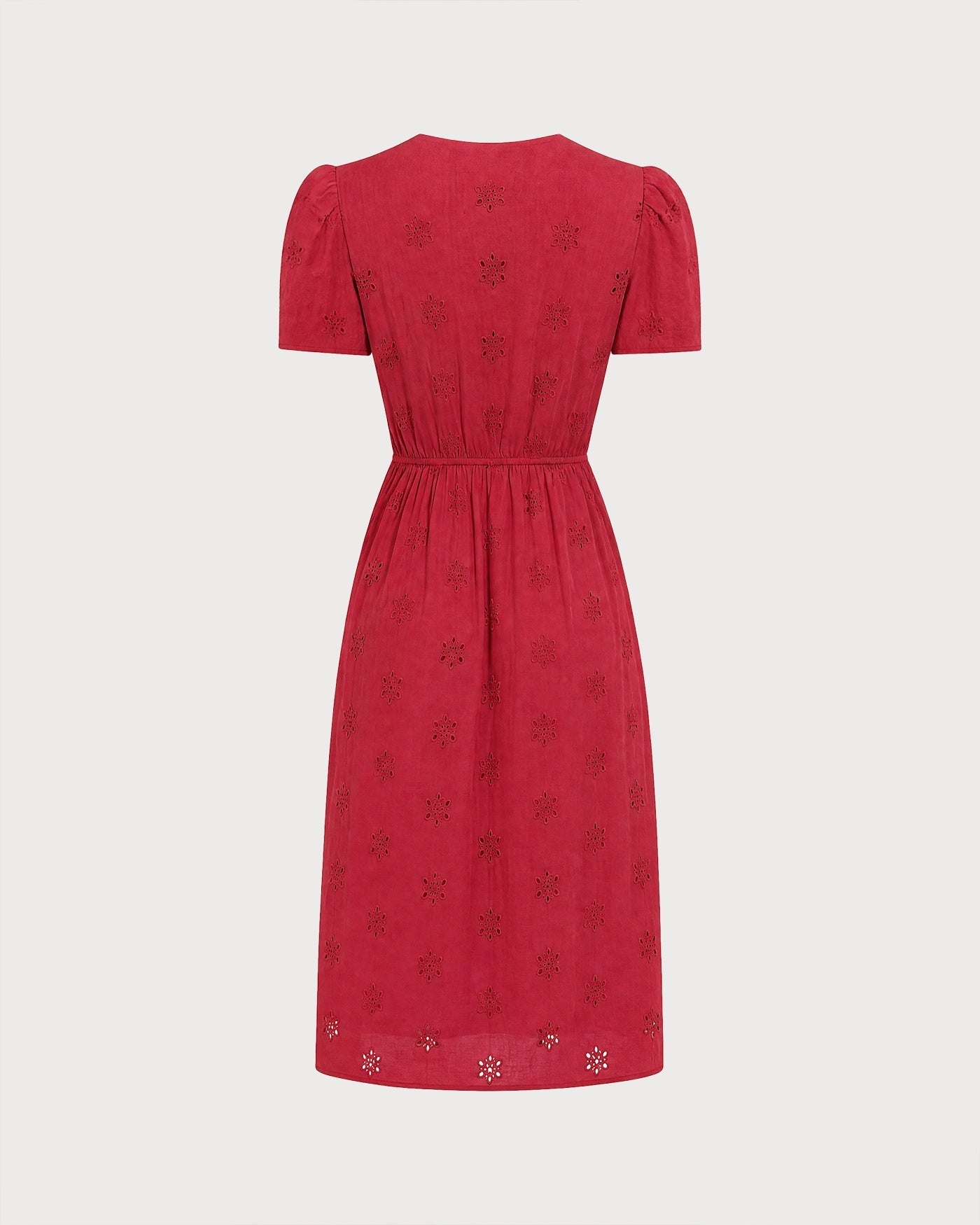 Irene | Vestido Midi de Algodón Rojo Mujer Escote V Bordado