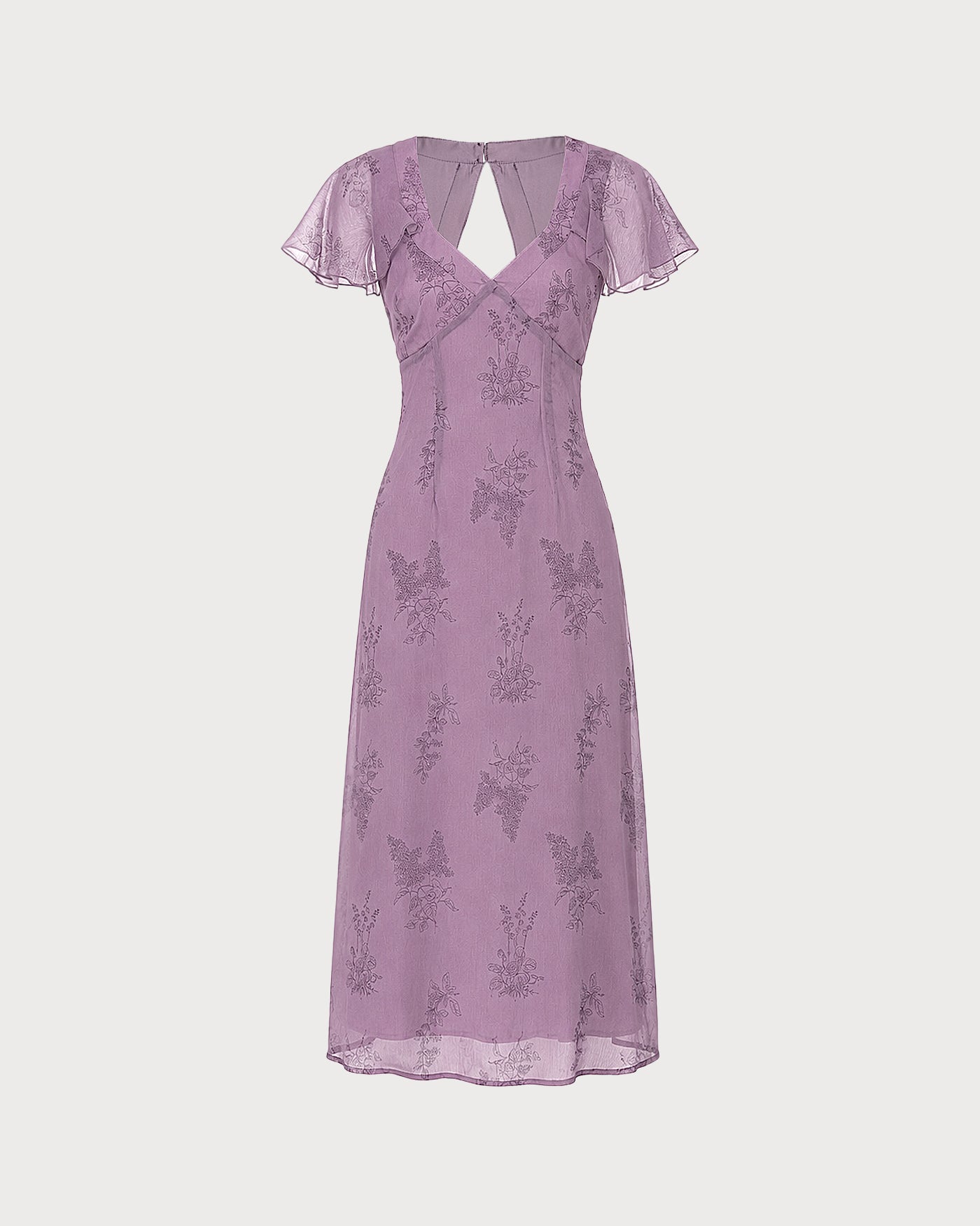 Alba | Vestido Midi Floral Malva Mujer Escote V Manga Mariposa