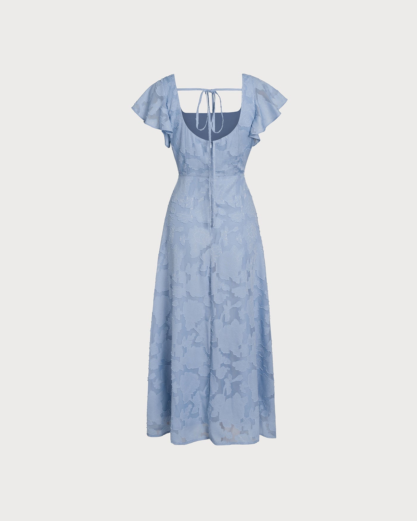 Teresa | Vestido Midi de Jacquard Floral Azul Mujer Escote Cuadrado